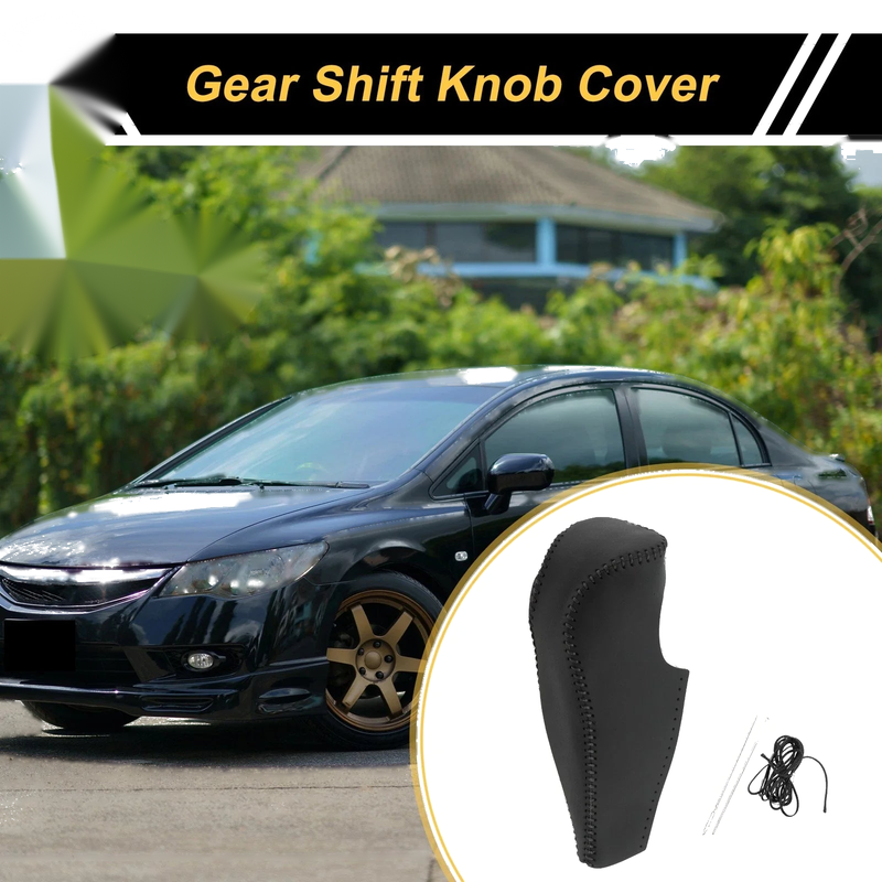 Honda Civic (2006-2011) Black Faux Leather Car Gear Shift Knob Cover