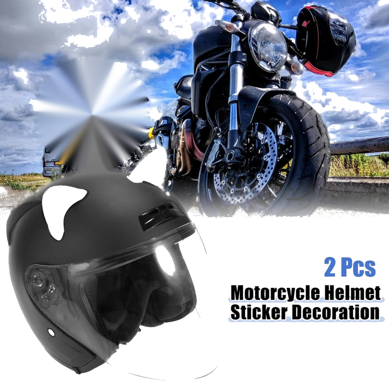 2 x Motorcycle Cat Ears Style Stick On Helmet Decoration Accessories White TPU