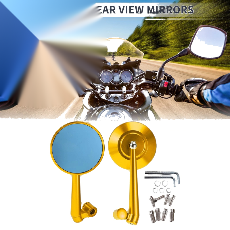 Make Model M8/M10 Rear View Mirrors / Handlebar Gold Tone Aluminum