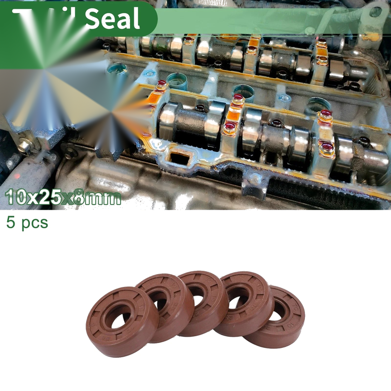 Oil Seal/10x25x8mm Brown 5 Pcs/Seal Ring Rotary Shaft Seal Fluorine Rubber