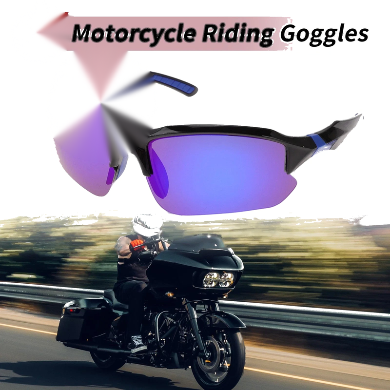Goggles Motorcycle Riding Blue Lens Black Blue Frame Tri-acetal Cellulose PC