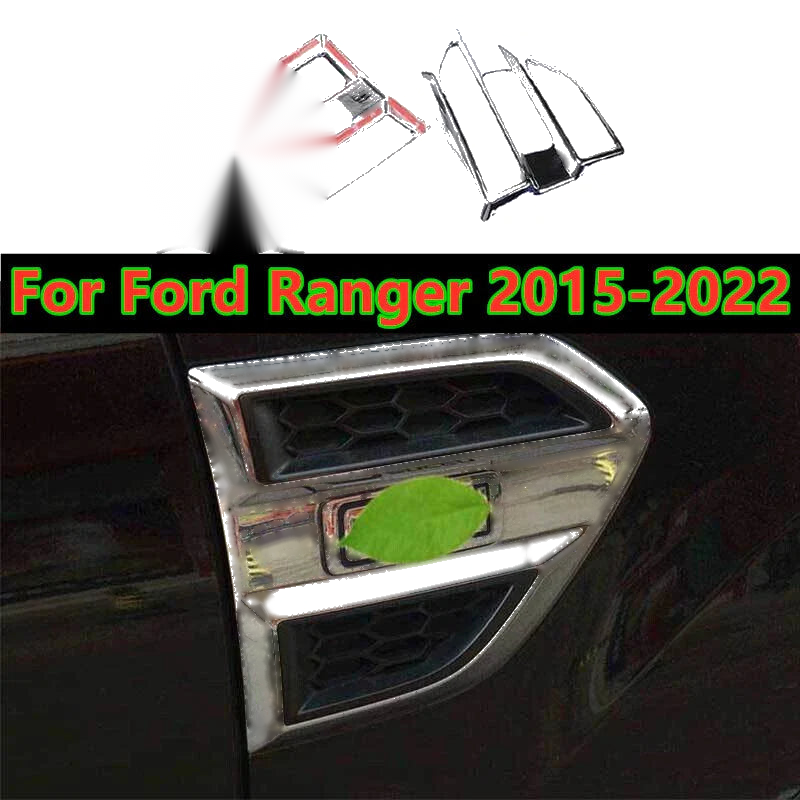 Ford Ranger 2 x ABS Chrome Front Side Vent Fender Cover Trim (2015–2022)