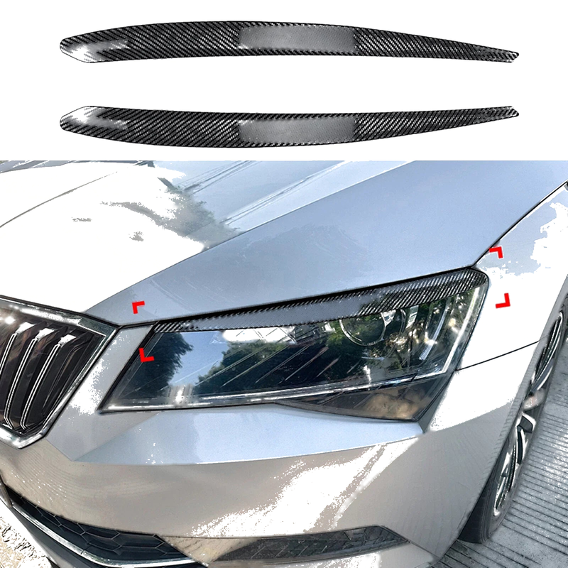 Skoda Superb 2 x Carbon Look Front Headlight Eyelid Covers (2016-2019)