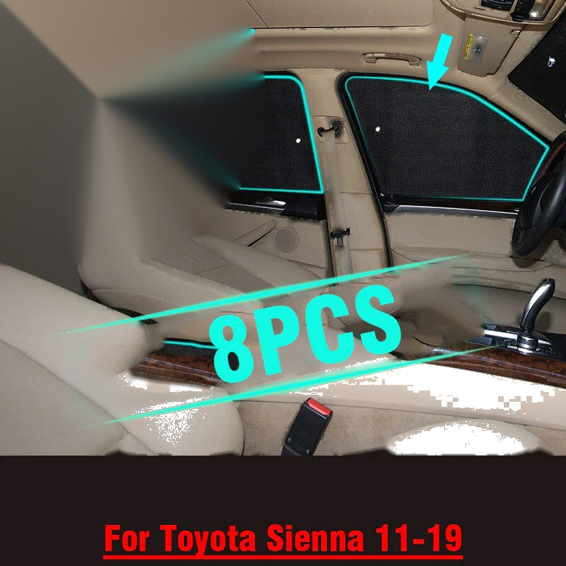 Toyota Sienna 8 x Side Window Black Silver Privacy Sunshade (2011–2019)