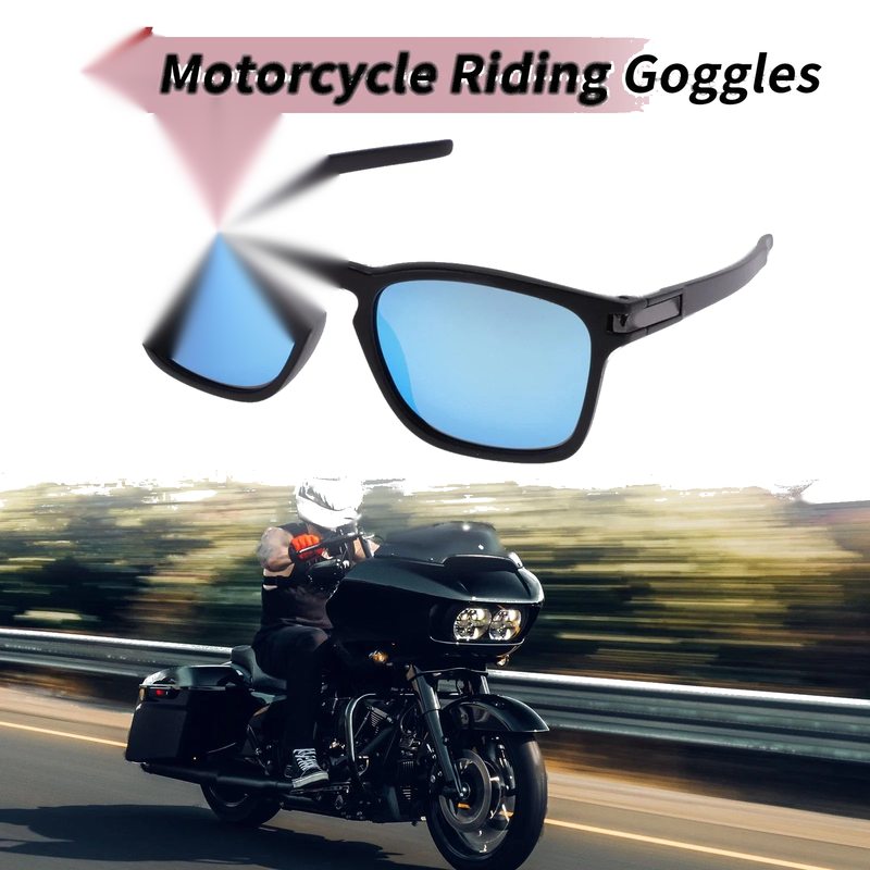 Motorcycle Riding Goggles Blue Lens Black Frame PC Cycling Sunglasses UV400