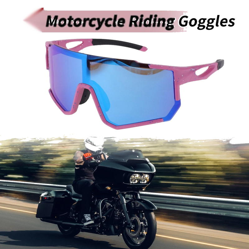 Motorcycle Riding Goggles Blue Pink with Blue and White Dots