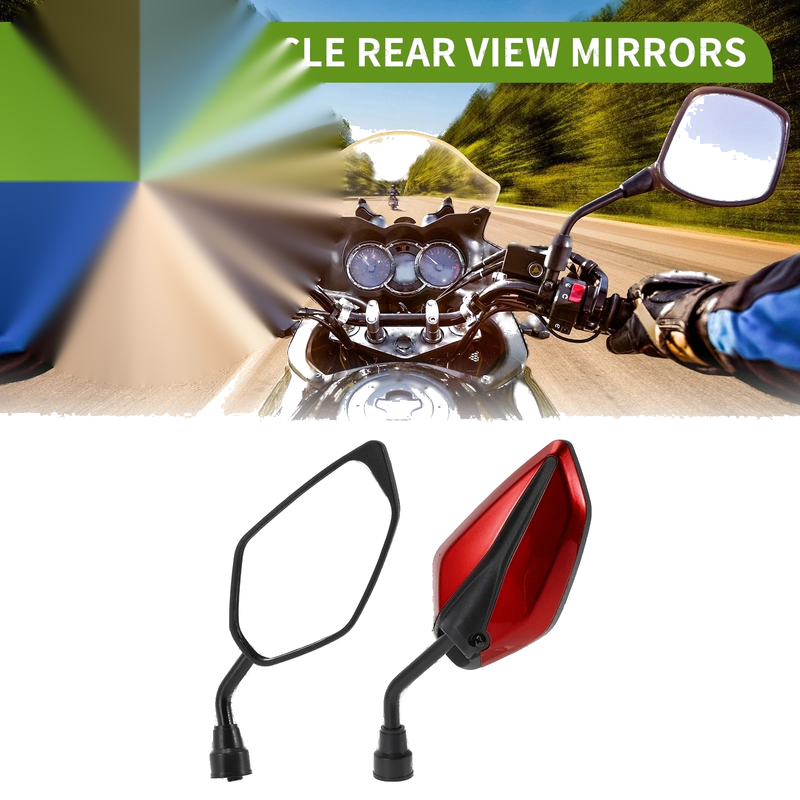 Make Model M10 1 Set Motorcycle Rear View Mirrors LeafShape RedIronPlastic