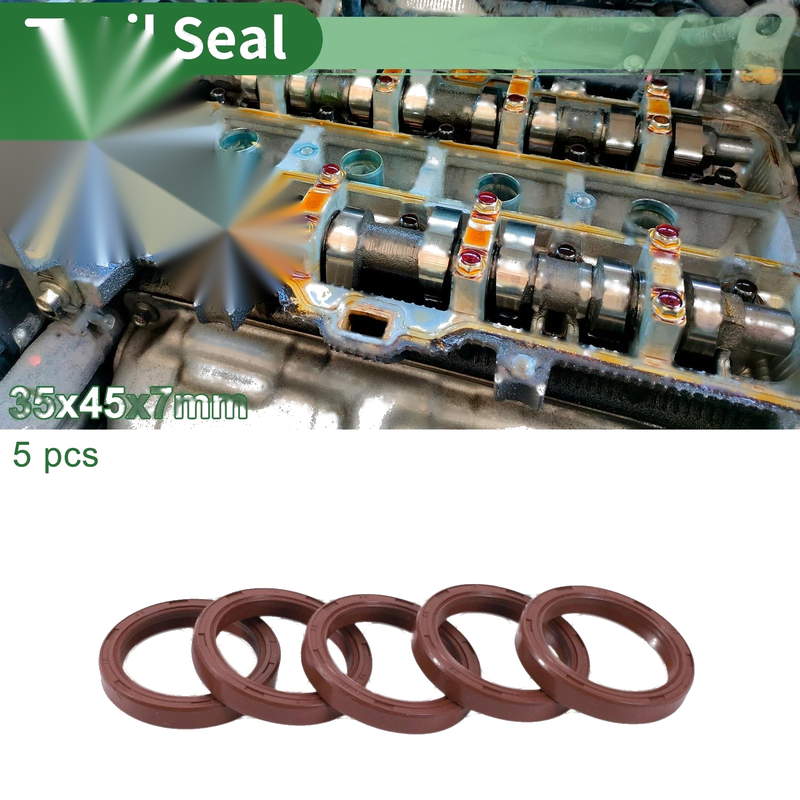 Make Model Oil Seal 35x45x7mm 5 Pcs Brown Fluorine Rubber Seal Ring