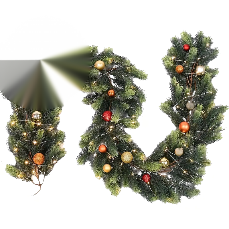 Decor Outdoor Indoor Mantle Stairs Fireplace Christmas Garland w LED Light