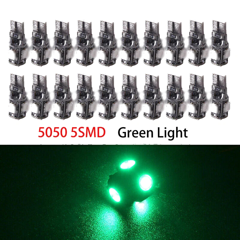 Car 20 x T10 Green LED 5050 5SMD Wedge Light Bulbs (W5W 194 168 2825)