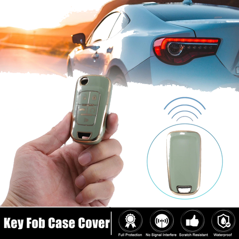 Chevrolet Equinox Camaro Cruze TPU Smart Key Fob Cover Kit Gold Tone Green