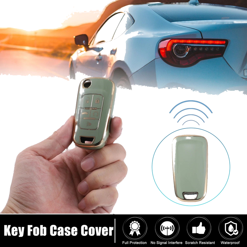 Chevrolet Equinox Camaro Cruze TPU Smart Key Fob Cover Kit Gold Tone Green