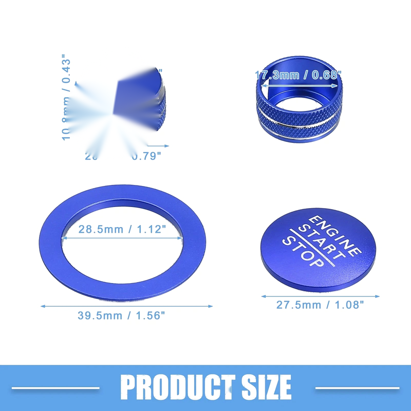 Honda Civic (2022-2023) Blue 3 x Volume Switch Knob Engine Button Covers