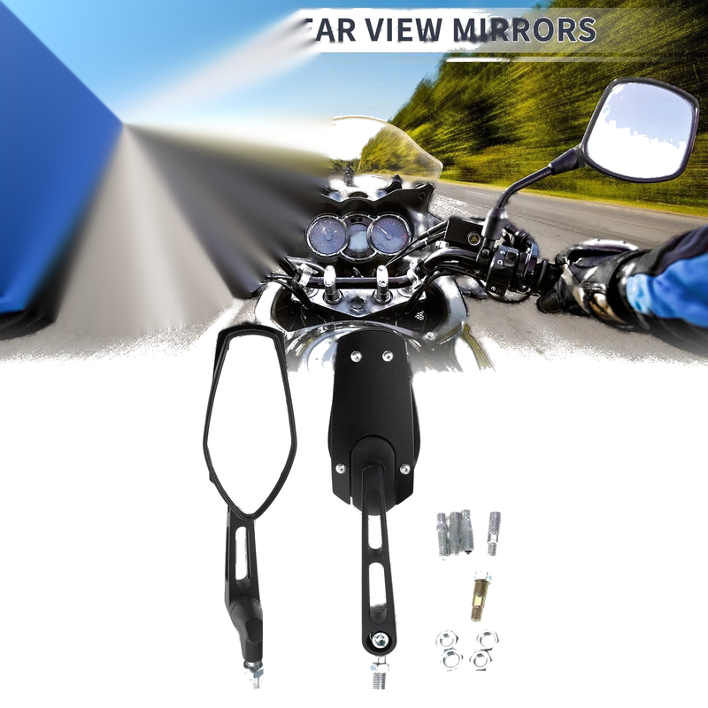Motorcycle M8/M10 Rear View Mirror Handlebar Mirrors Black Aluminum Plastic