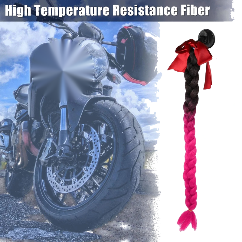 Bicycle Motorcycle Black Rose Red 22" Helmet Pigtail Braids Hair Suction Cup