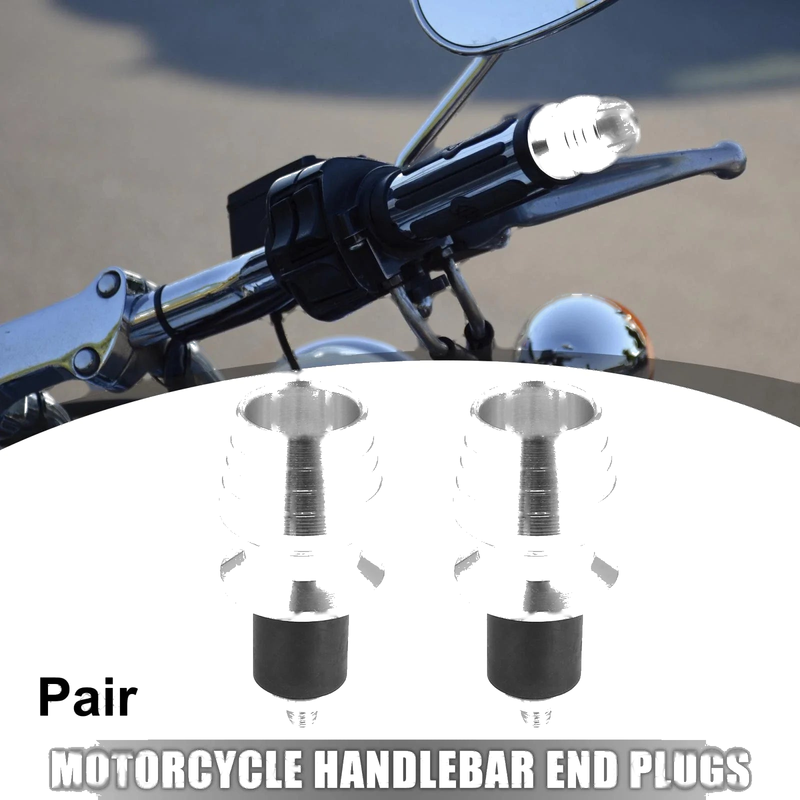 Motorcycle Silver Tone Pair Universal Motorcycle Handlebar Plugs 7/8" 22mm