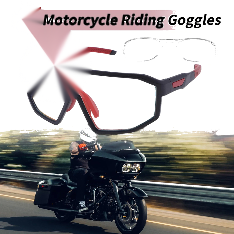 Motorcycle Riding Goggles Light Red Lens Black Frame PC