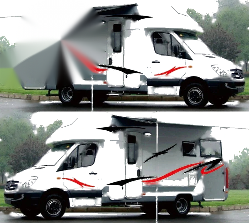Caravan Trailer Camper Black Red Stripes Vinyl Decals Stickers Pair