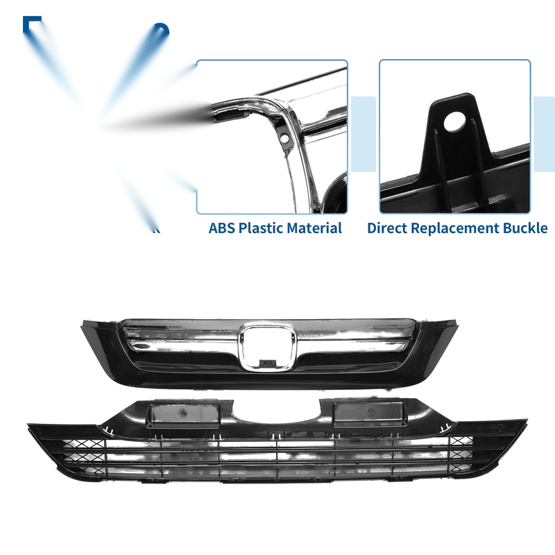 Honda CR-V (2007-2009) - Chrome Silver Tone Black Set Front Bumper Grille