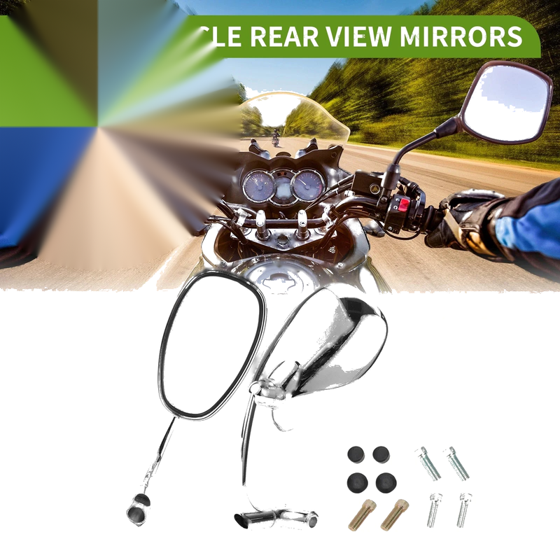 Motorcycle M8/M10 Rear View Mirror Oval Shape Chrome Silver Tone Aluminum