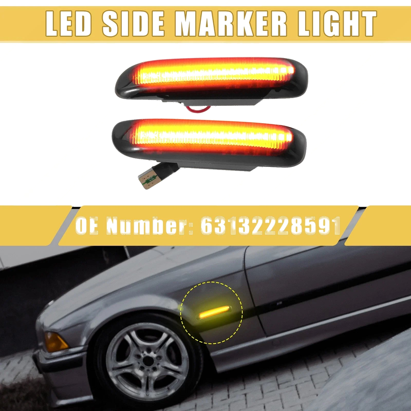 BMW Black Lens Amber Light 1 Pair Front LED Side Marker Light