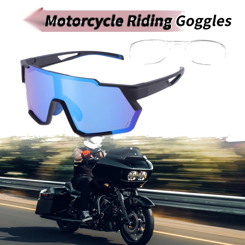 Motorcycle Goggles Blue Lens Black Frame PC Eyeglasses