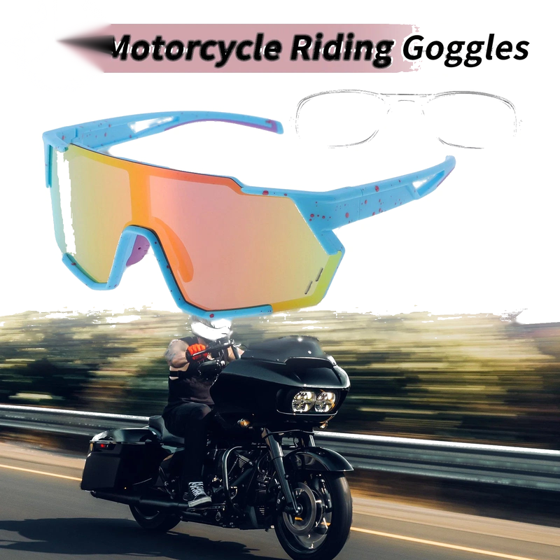Motorcycle Riding Goggles Multicolor Lens Blue with Red Spots Frame Sunglasses