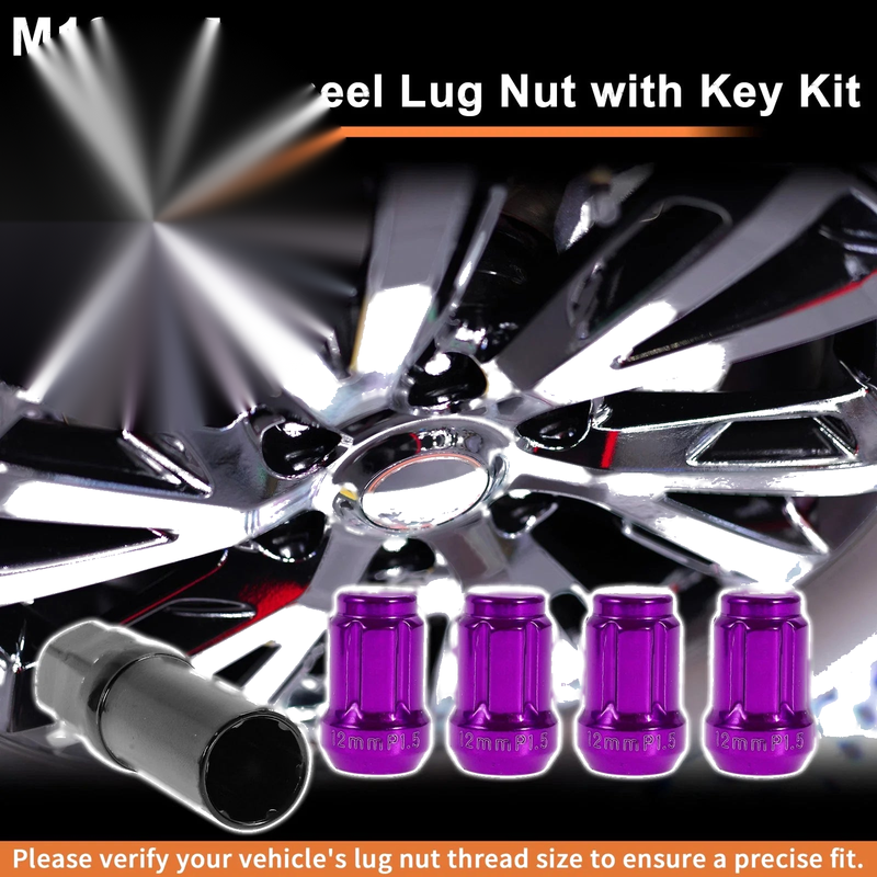 Honda / Toyota M12x1.5 Tire Wheel Locking Nut with 1 Socket Key Purple