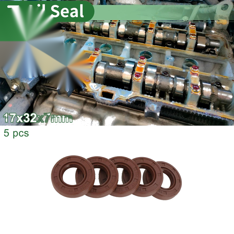 Oil Seal FKM Rubber 17x32x7mm High Pressure Brown 5 Pcs