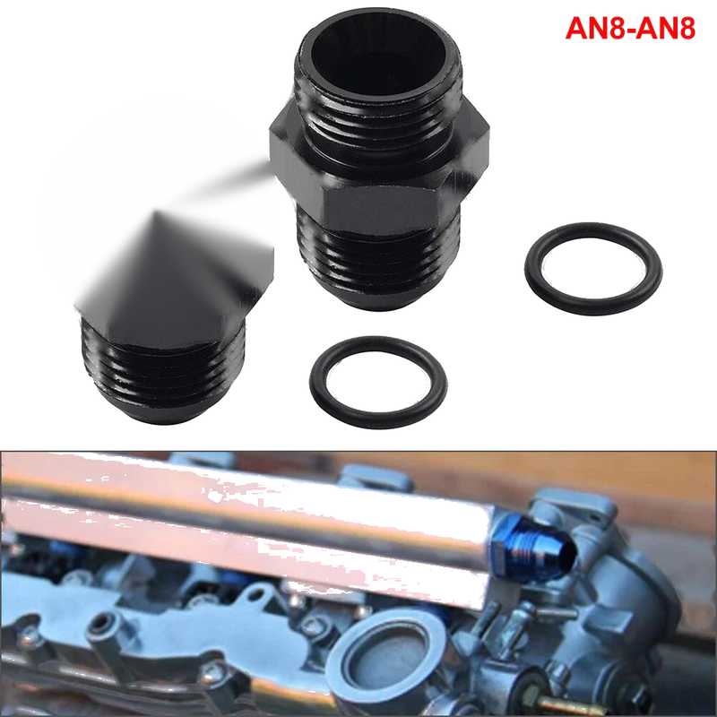 Black Aluminum AN8 Flare to 8AN ORB Male Fitting Adapter w/ O-Rings