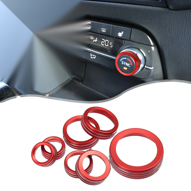 Ford 4WD 7 Pcs Red AC Headlight Radio Switch Knob Covers