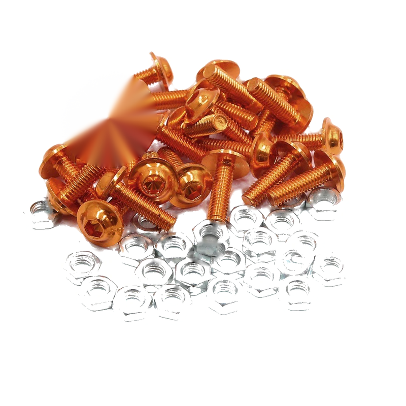 Motorcycle 25pcs M6 Orange Aluminum Hex Socket Head Bolts Screws Nuts