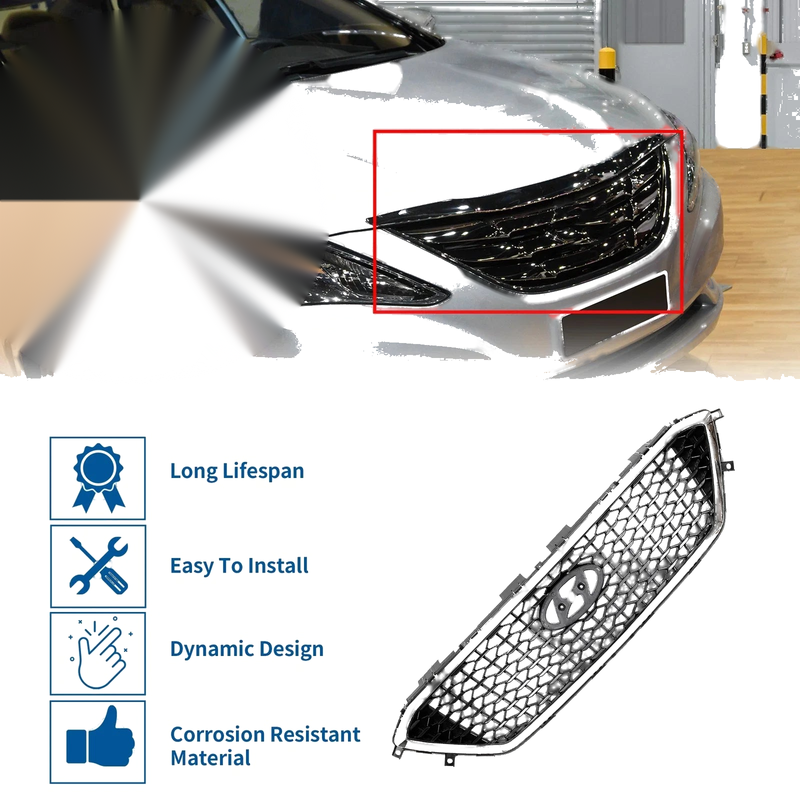 Hyundai Sonata (2011-2014) Silver Tone Front Hood Bumper Grille