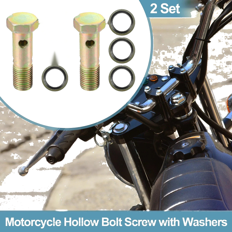 Motorcycle 2 x M14x1.5 55mm Hollow Bolt Screw with Washer