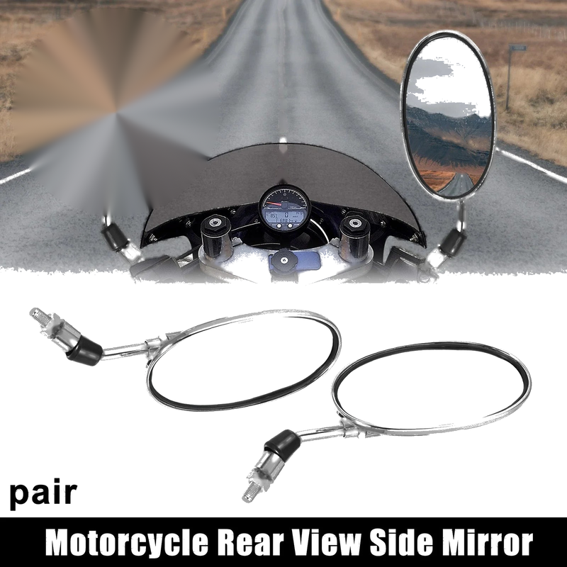 Motorcycle Universal Silver 2 x Pair Rearview Side Mirror 10mm Screw Thread