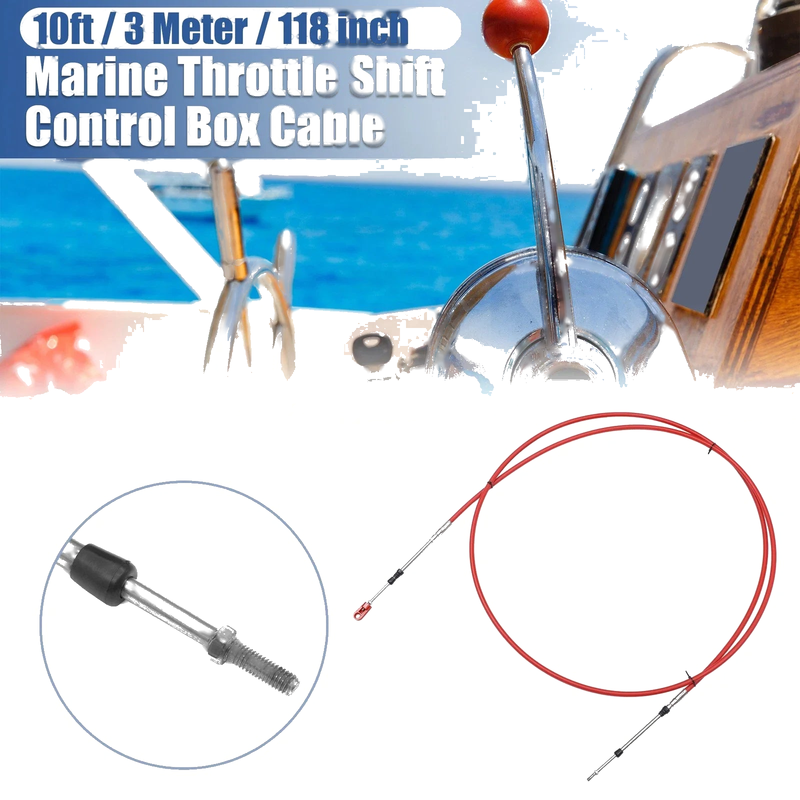 10ft 118 Inch Marine Throttle Shift Control Box Cable with Clevis Red