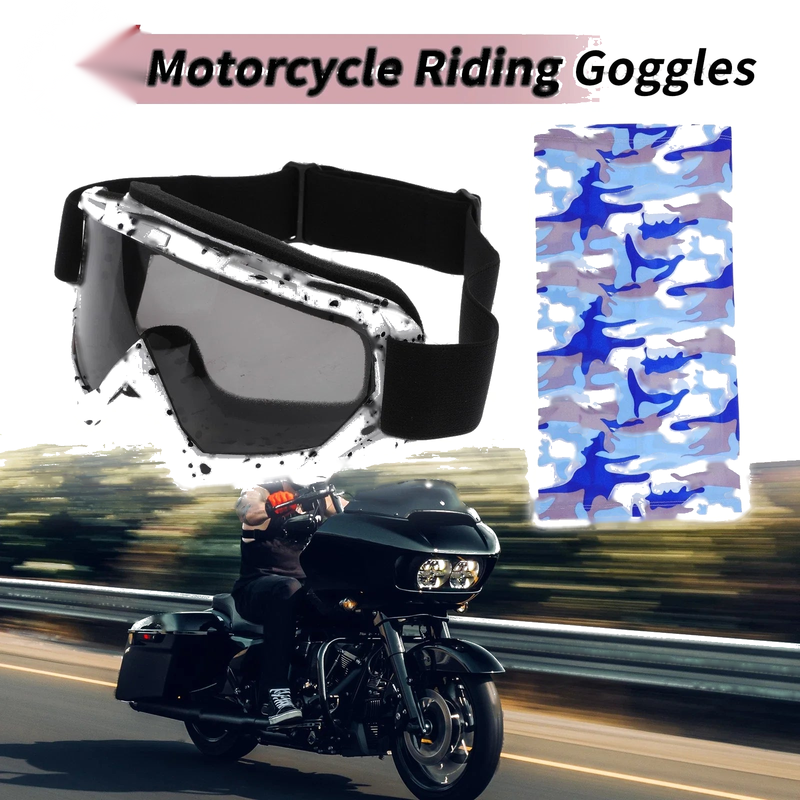 Set Motorcycle Riding Goggles Grey Lens White Black Frame PC Cycling Sunglasses
