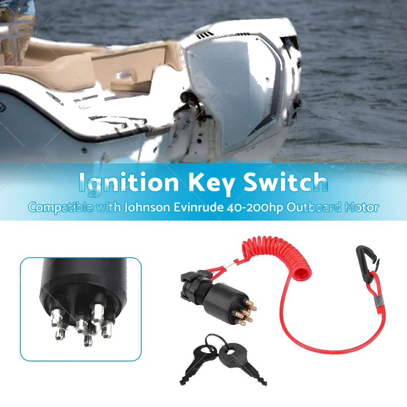 Evinrude / Johnson OMC Ignition Key Switch w/ Safety Lanyard