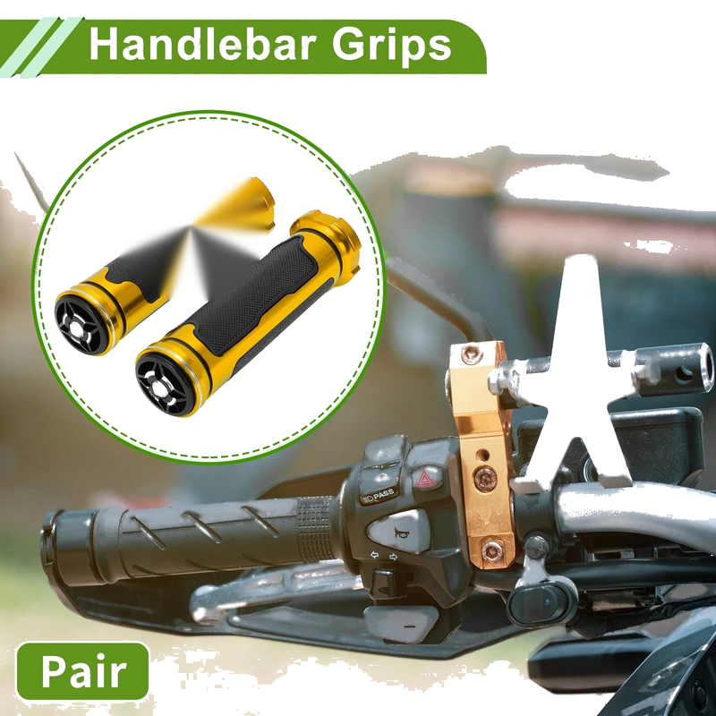 Motorcycle 7/8" 22mm Hand Grips Rubber Gold Tone