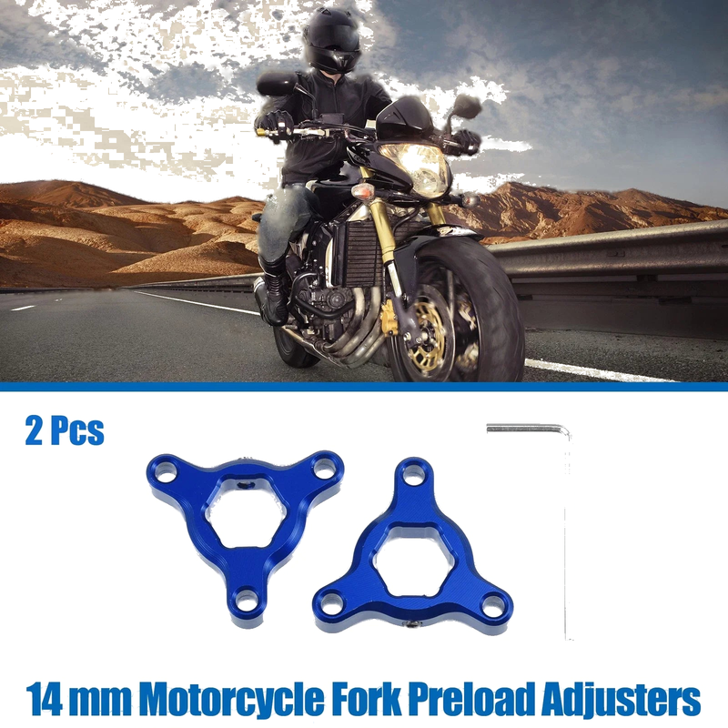 Racing Motorcycle Fork Preload Adjusters 2 x 14mm Aluminum Alloy Blue