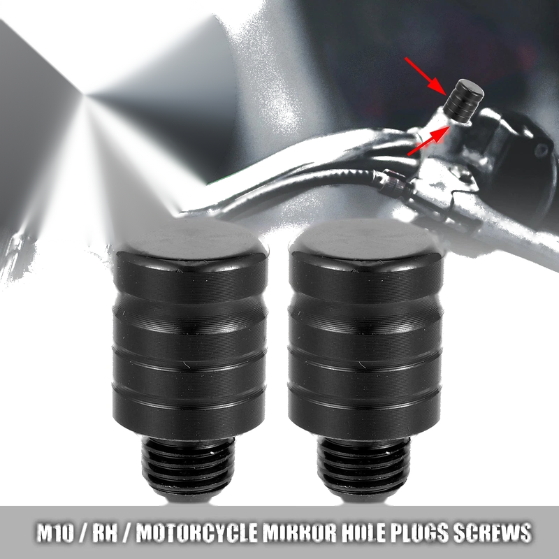 Motorcycle 2 x M10x1.25 Motorcycle Right Mirror Hole Plugs Screws Aluminum Alloy Black