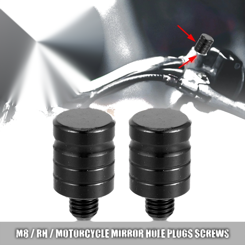 Motorcycle M8x1.25 2 x Right Mirror Hole Plugs Screws Aluminum Alloy Black