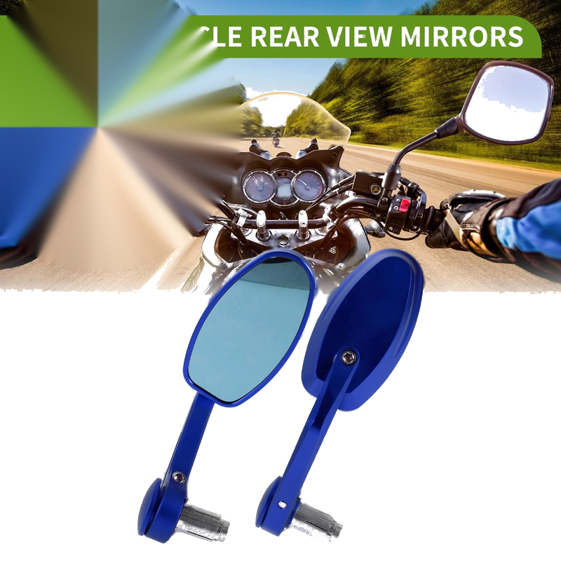 Motorcycle 2 x Rear View Mirrors Oval Shape Handlebar Blue Aluminum Alloy