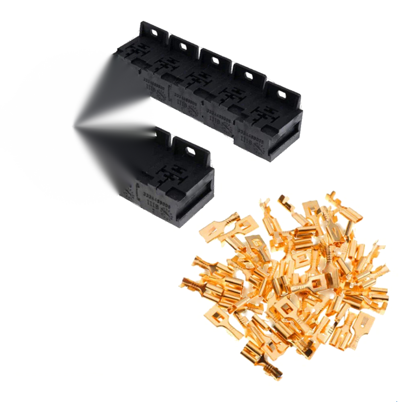 10 x 30A-80A 5 Pin Relay Sockets Connectors with 50 x 6.3mm Terminals