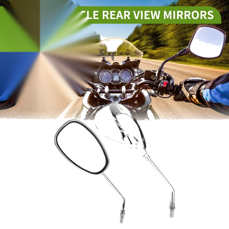 M10 Motorcycle M10 / 2 x Rear View Mirrors Oval Handlebar Chrome Silver Tone
