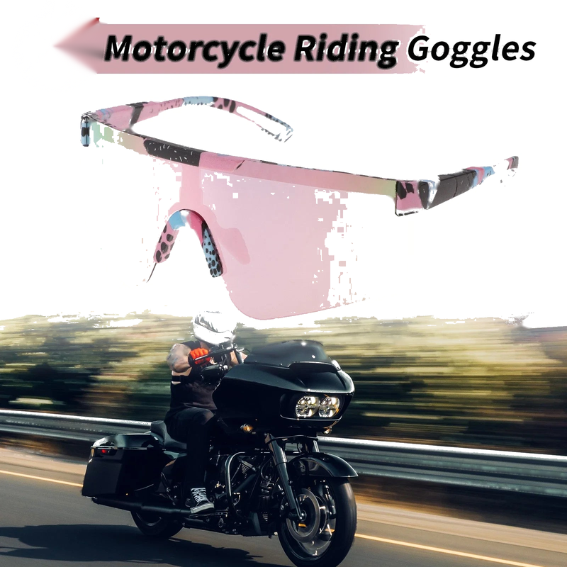 Motorcycle Riding Goggles Pink Lens Black White Pink Blue Frame PC