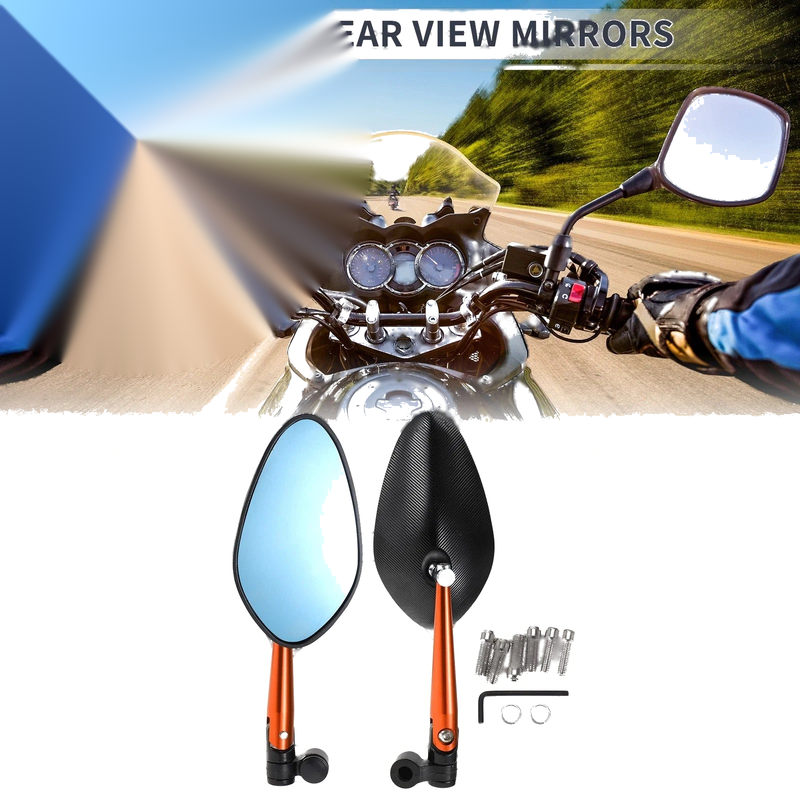 M8/M10 Motorcycle Rear View Mirrors 2 x Handlebar Mirrors Black Orange Aluminum