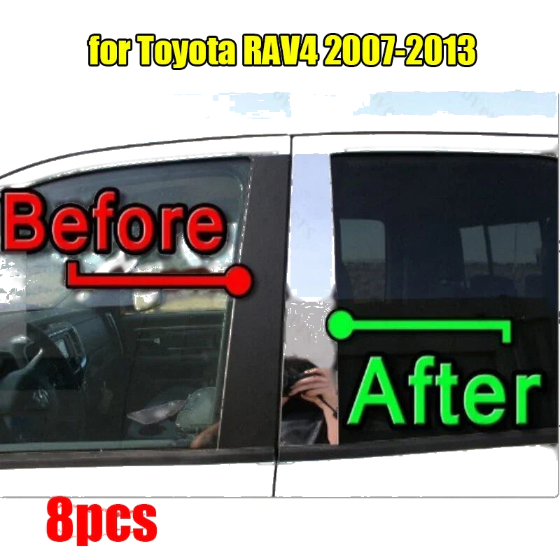 Toyota RAV4 8PCS Chrome Pillar Trim Door Cover Mirrored Post (2007–2013)