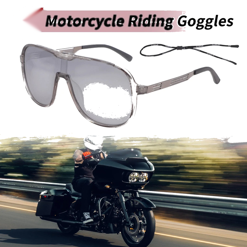 Motorcycle Silver Tone Lens Gray Frame Tri-Acetyl Cellulos PC Goggles