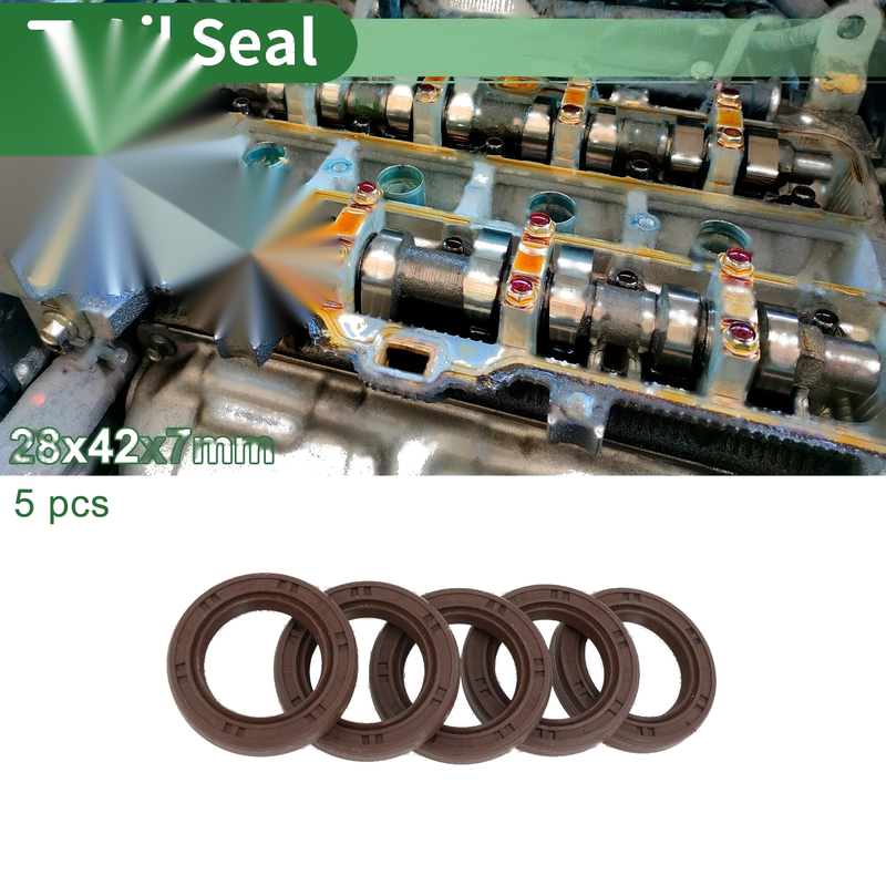 Oil Seal FKM Rubber 28x42x7mm High Pressure Brown 5 Pcs